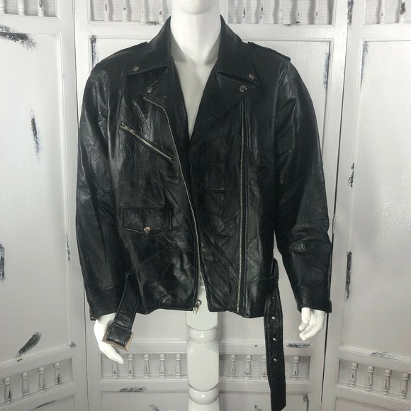 Genuine Leather Patchwork Jacket Vintage 80s Cry Baby Rock Greaser Biker Size XL - Picture 5 of 12